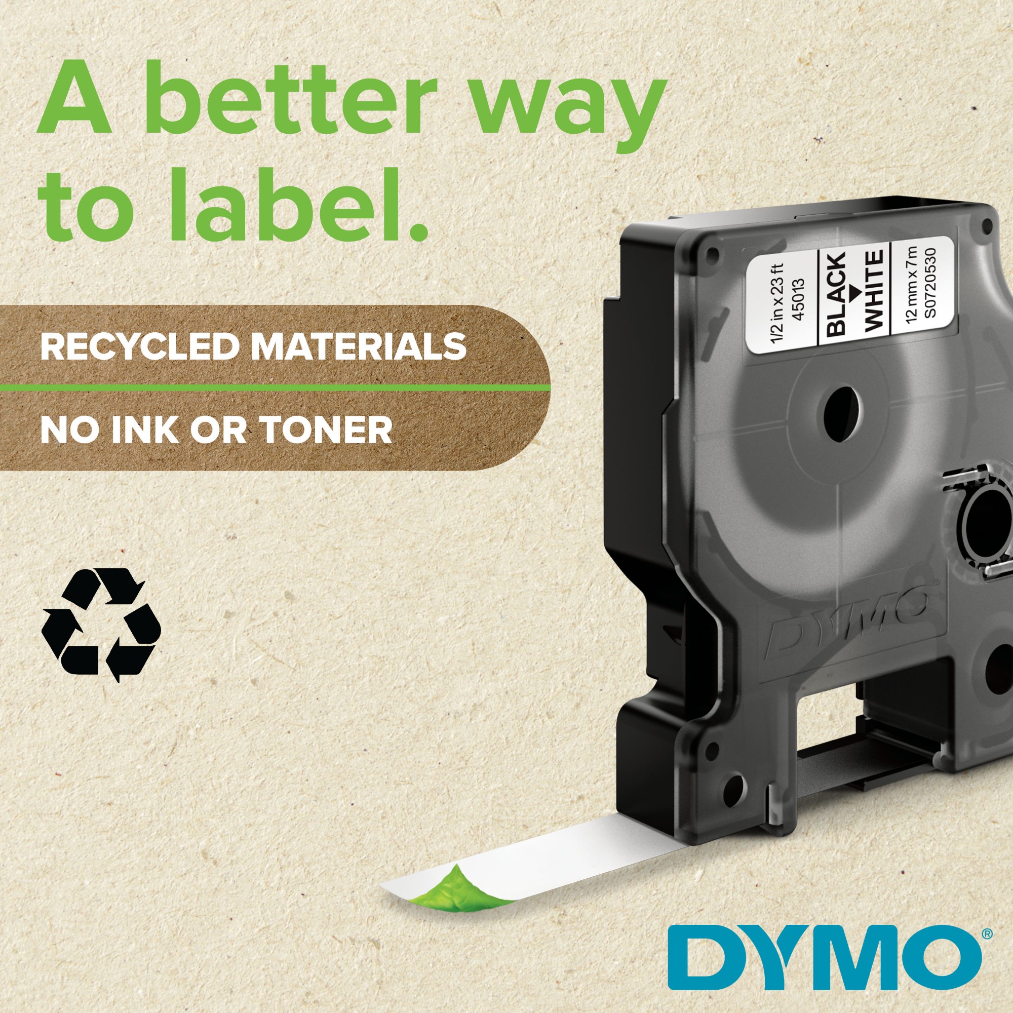 Dymo 45019 D1 LabelMaker Tape 12mm x 7m Black on Green S0720590