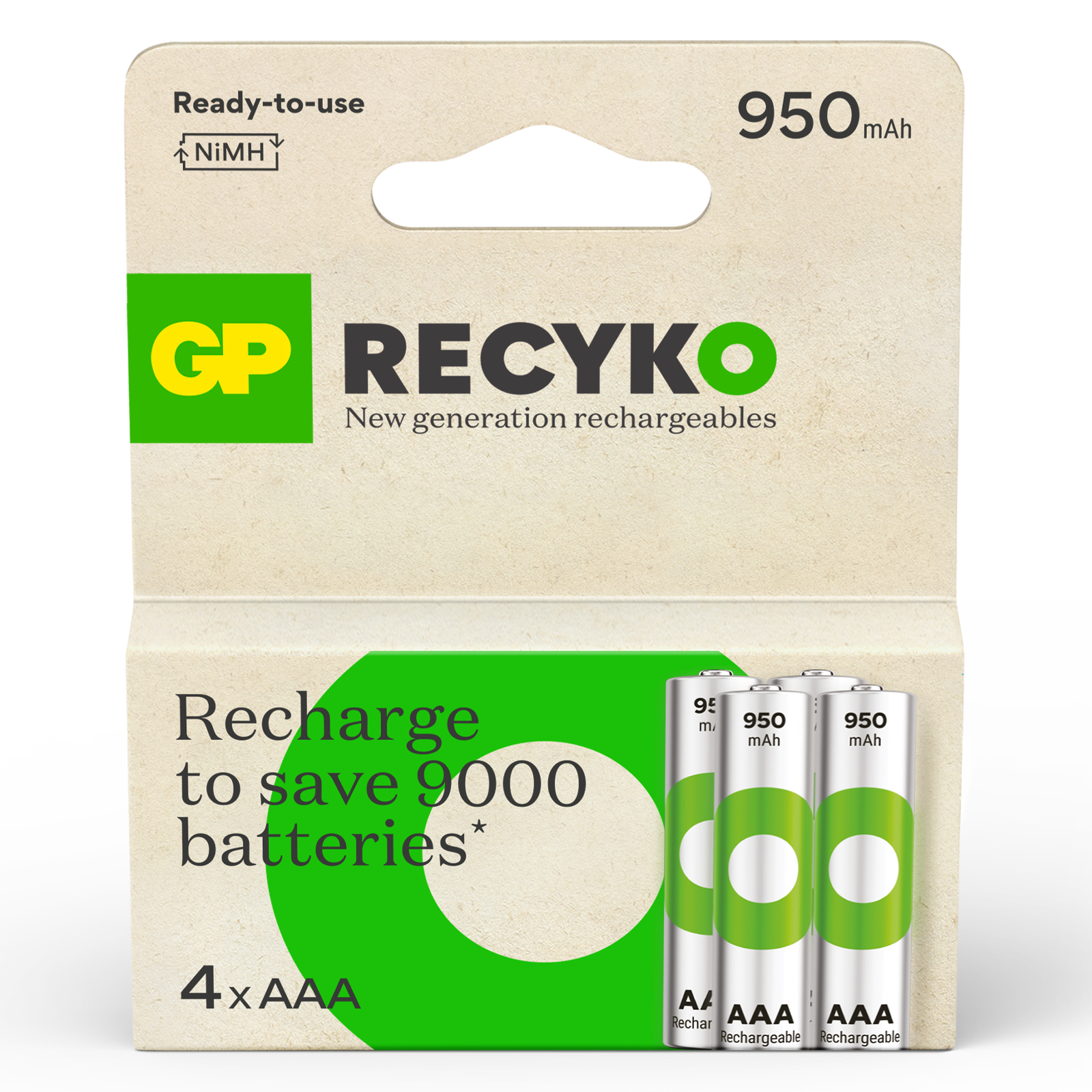 Gp Batteries Gp Recyko Aaa 950Mah Rechargable Batteries - Pack Of 4