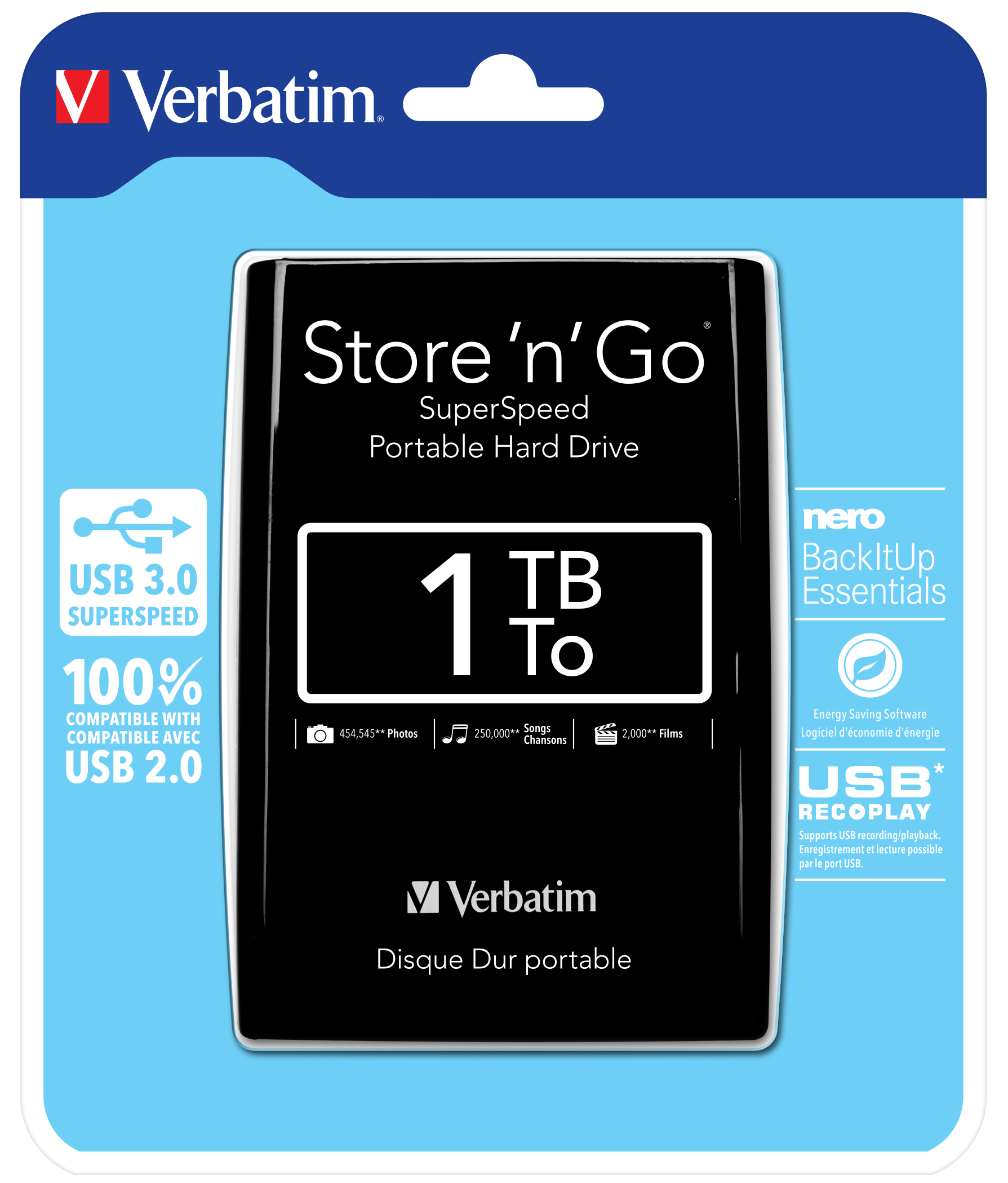 Image of Verbatim Store 'n' Go USB 3.0 Portable Hard Drive 1TB Black