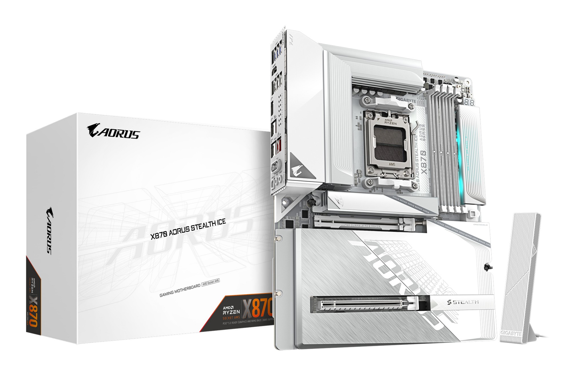 X870 AORUS STEALTH ICE Motherboard - Supports AMD Ryzen 9000
