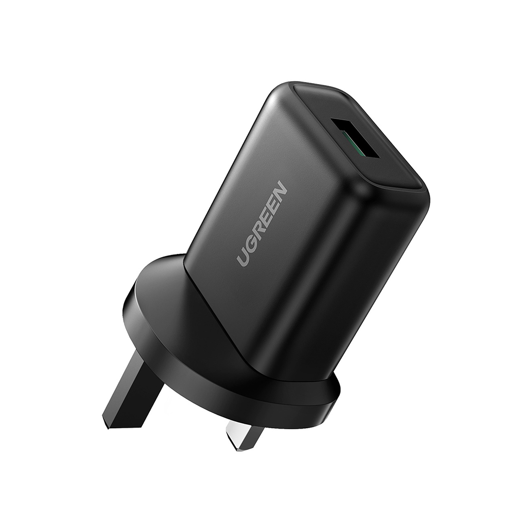 Ugreen Black 18W Usb-A Qc3.0 Usb Fast Charging Power Uk Adapter (Black)