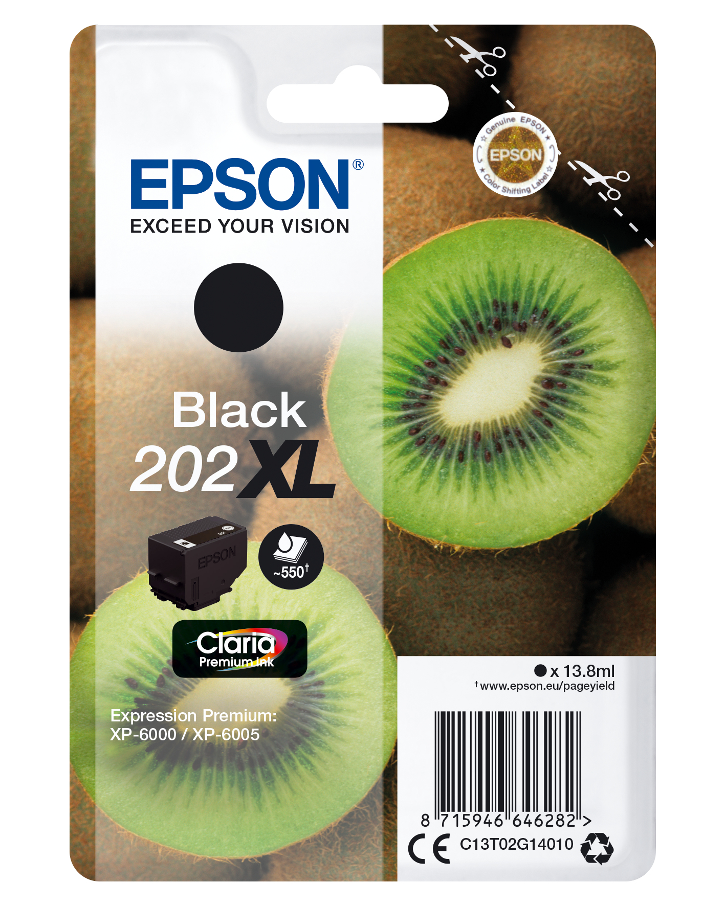 Image of Epson C13T02G14010/202XL Ink cartridge black high-capacity, 550...