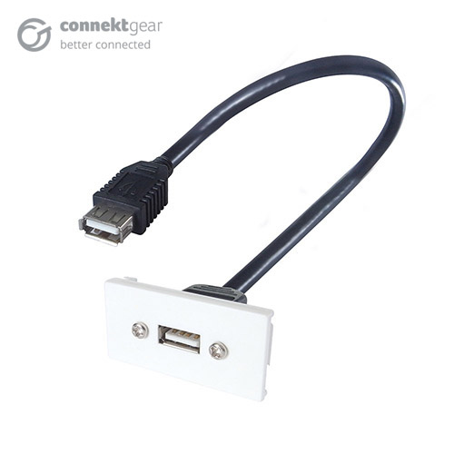 CONNEkT Gear 0.35m AV Snap-In USB 2 Type A Module 25 x 50mm - Socket to Socket - White