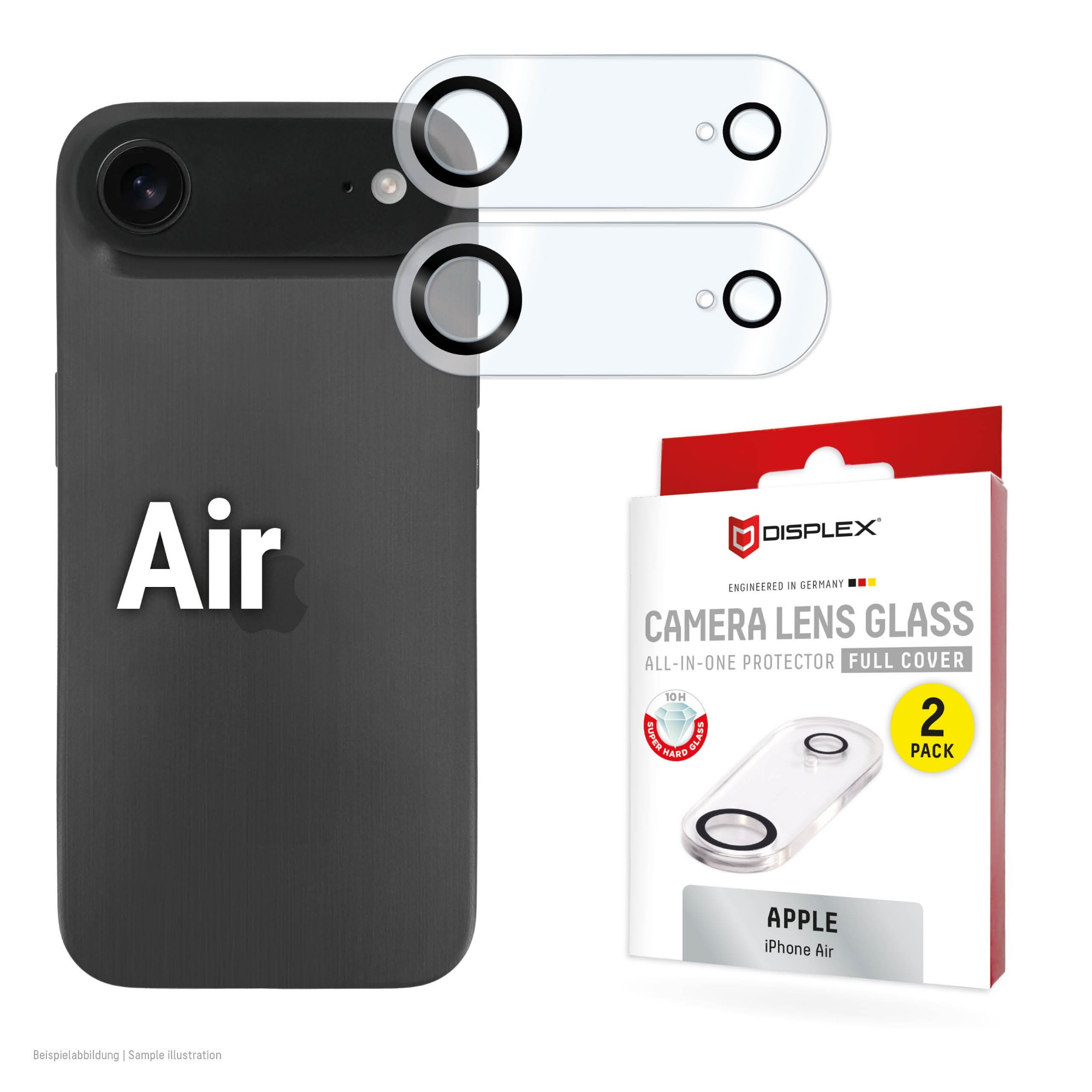 E.V.I. Full Cover Camera Lens Glass iPhone Air, 10H, Full Camera Protector, Quick Mount, 2-Pack
