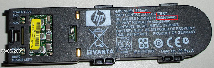 HPE 462976-001 storage device backup battery RAID controller Nickel-Metal Hydride (NiMH) 650 mAh