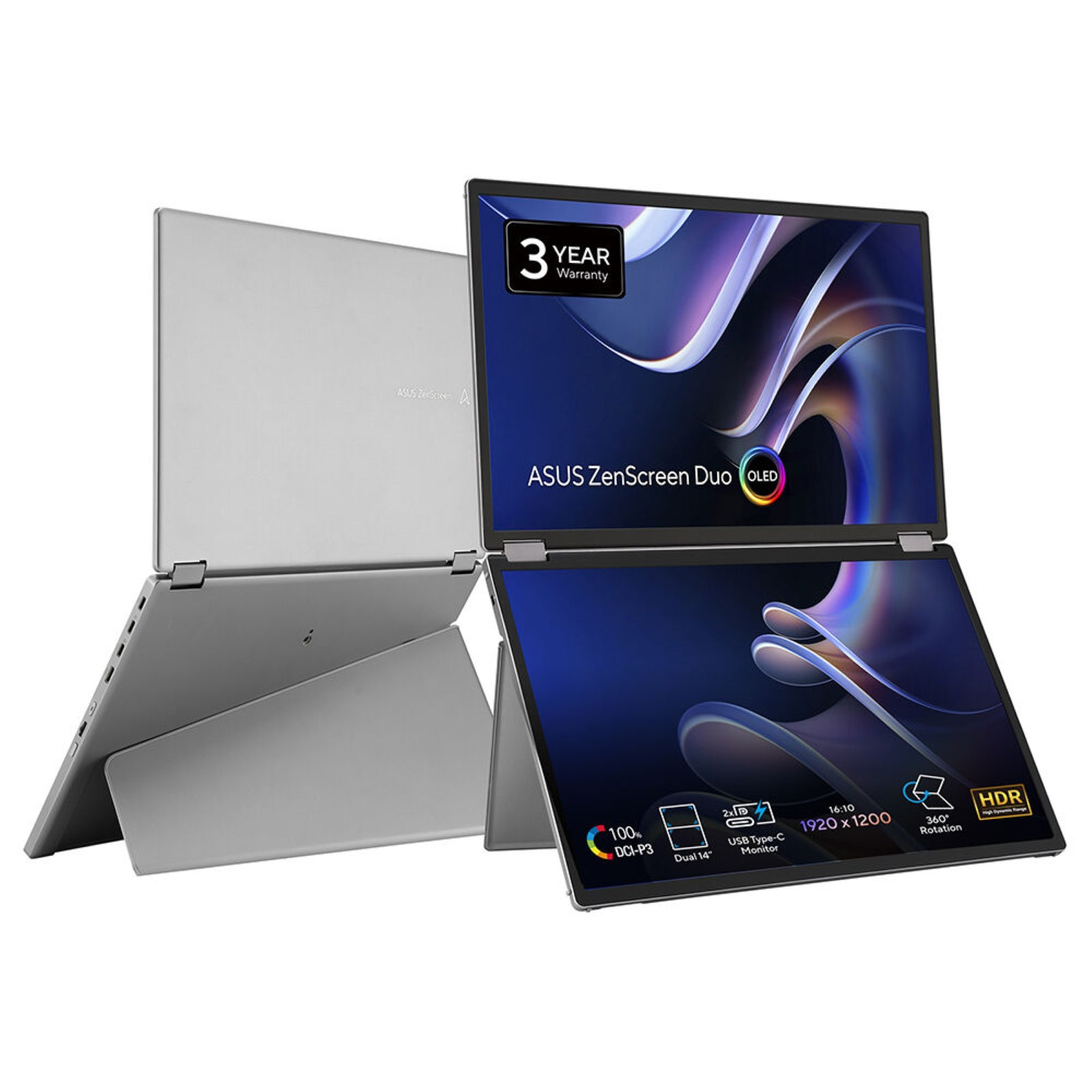 ASUS ZenScreen Duo OLED MQ149CD computer monitor 35.6 cm (14") 1920 x 1200 pixels WUXGA Silver