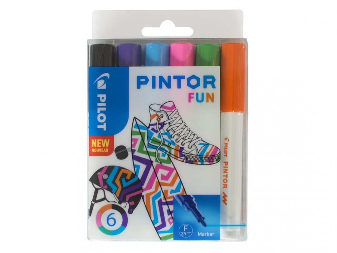 Photos - Felt Tip Pen Pilot Pintor Fun marker 6 pc(s) Bullet tip Black, Light Blue, Lime, Or 313 