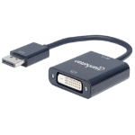 Manhattan DisplayPort 1.2a to DVI-D 24+1 Adapter Cable, 1080p@60Hz, 23cm, Male to Female, Active, Equivalent to DP2DVIS, Compatible with DVD-D, Black, Three Year Warranty, Polybag