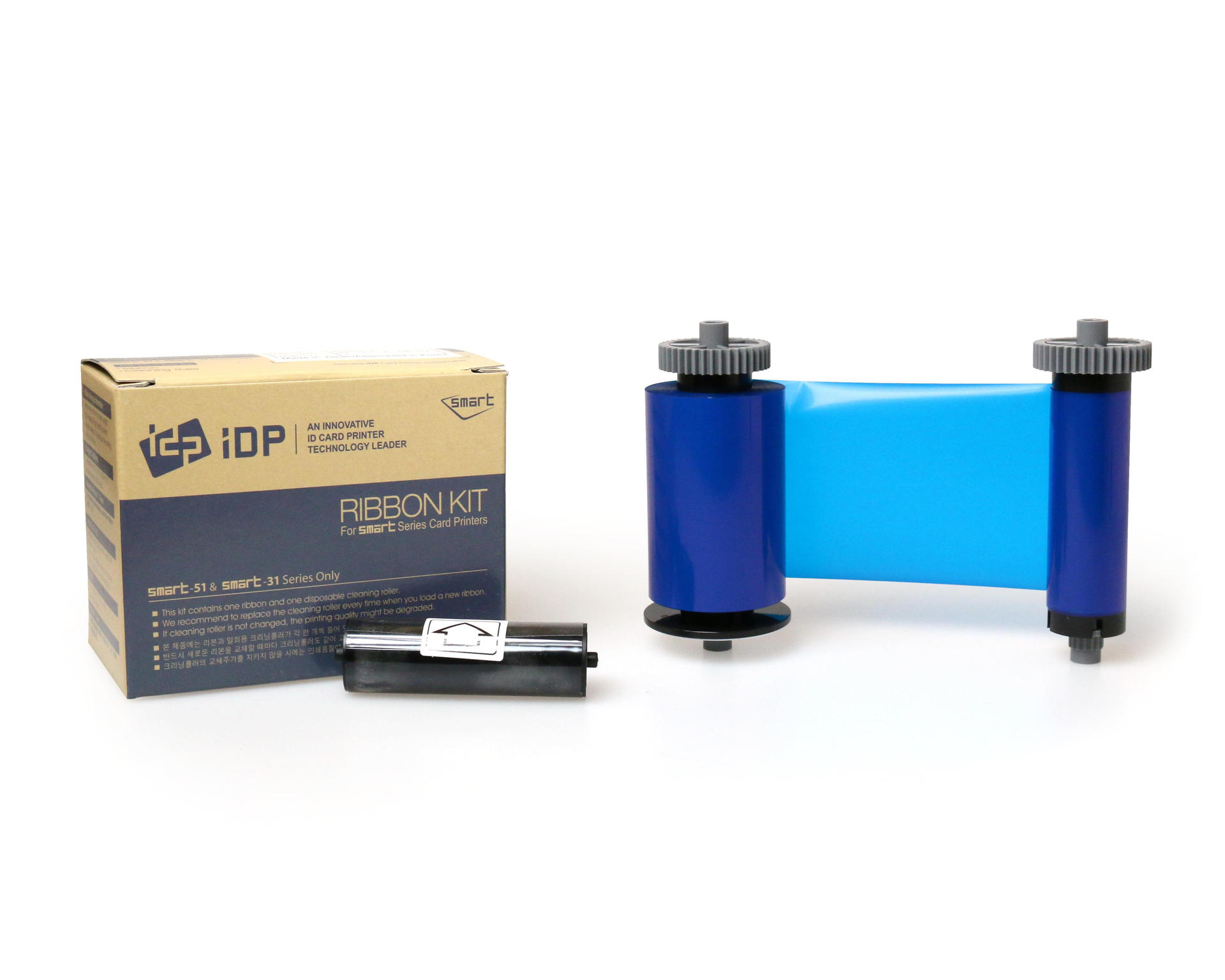 Image of IDP Smart 51 & 31 Monochrome Blue Ribbon with Cleaning Roller...