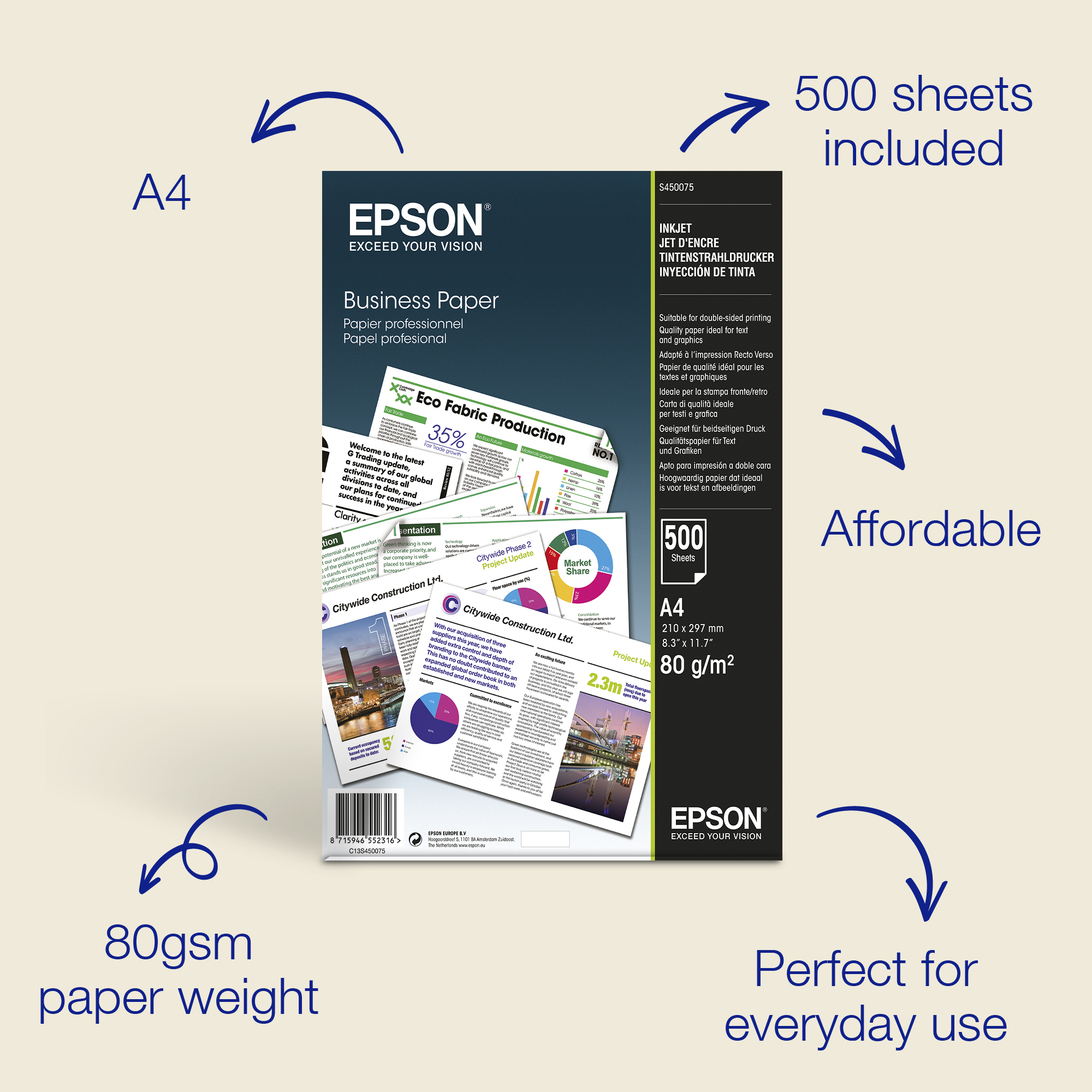 Epson A4 Inkjet Business Paper 80Gsm. 500 Sheets