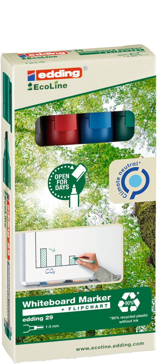 Edding 29 EcoLine marker 4 pc(s) Chisel tip Black, Blue, Green, Red