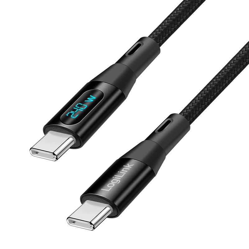 LogiLink USB 2.0 Type-C cable, C/M to C/M, 480 Mbps, 240W, display, nylon, black, 1 m