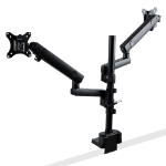 StarTech.com Dubbele Monitor Arm voor Bureaumontage, Full Motion Monitorbeugel voor 2x VESA-displays tot 32" (8kg), Verticale Stapelbare Armen, Hoogte verstelbaar/Articulerend - Bureauklem/Doorvoertule