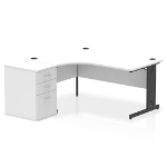 Dynamic Impulse W1600 x D1200 x H730mm Left Hand Crescent Desk Cable Managed Leg With D600mm Desk High Pedestal White Finish Black Frame - I004474 DD