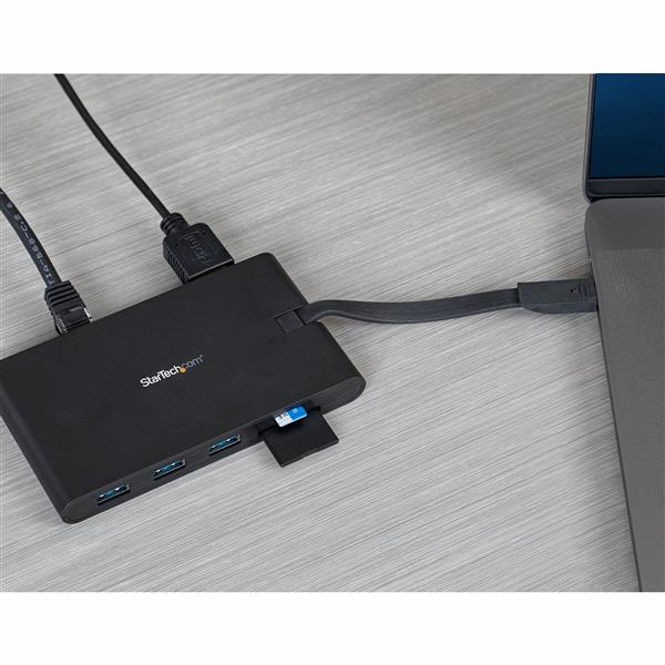 StarTech.com USB C Multiport Adapter - USB Type-C Mini Dock with HDMI 4K or VGA 1080p Video - 100W Power Delivery Passthrough, 3-port USB 3.0 Hub, GbE, SD &amp; MicroSD - Laptop Travel Dock