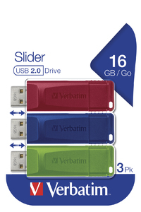 Image of Verbatim Slider - USB Drive - 3x16 GB - Blue/Red/Green