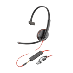 Poly Blackwire 3215 Monaural USB-C Headset +3.5mm Plug +USB-C/A Adapter