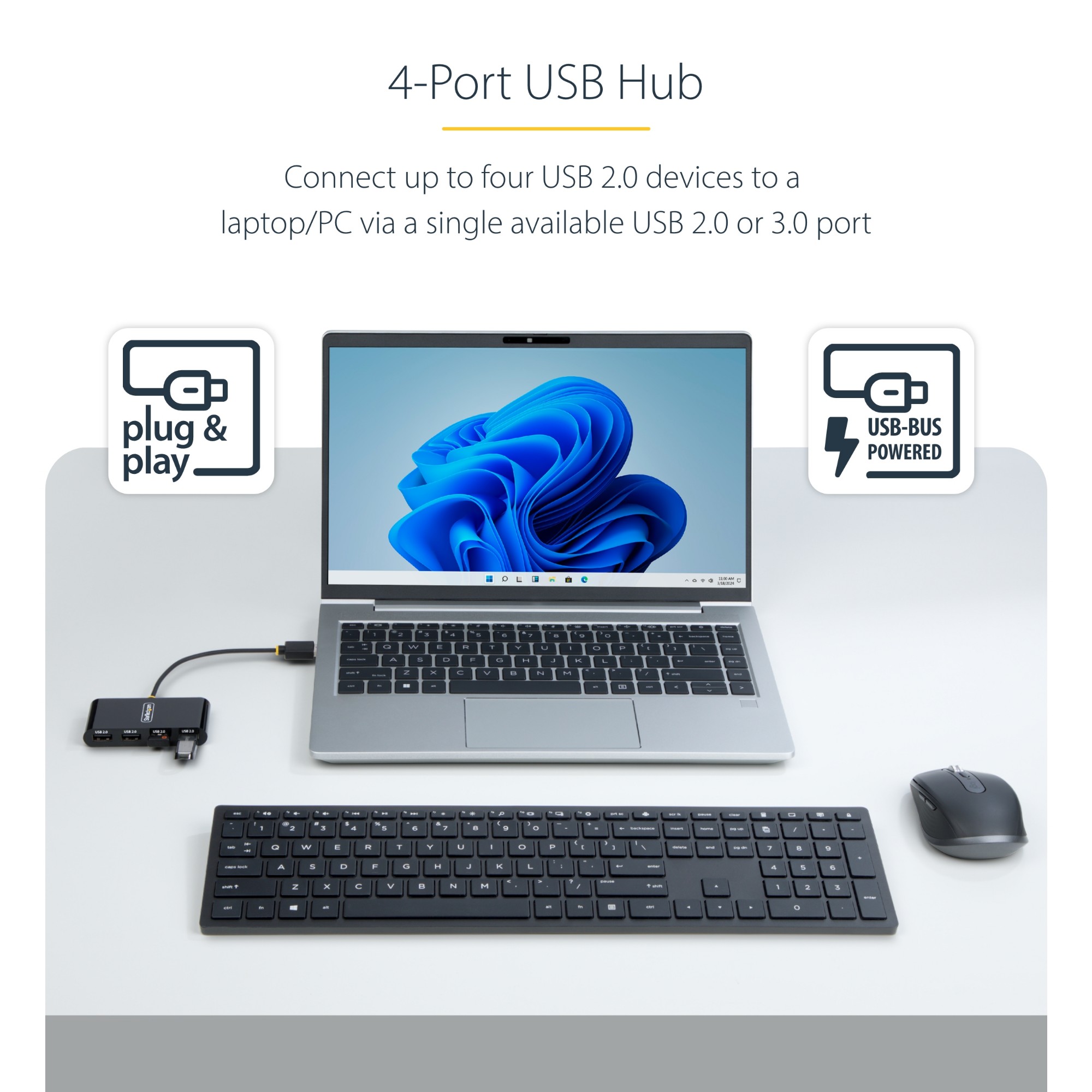 StarTech.com ST4200MINI2-USB-HUB interface hub USB 2.0 480 Mbit/s Black