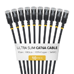 StarTech.com 15cm Black Ultra Slim Cat6A Ethernet Cable, 10 Pack, Snagless, FTP, Pure Bare Copper Wire, 34AWG Ultra Slim RJ45 Network Patch Cord, Individually Tested