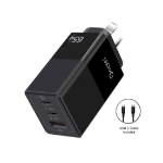Just You PC Oxhorn 65W GaN Type C fast Charger 3 Port 2xUSB-C 1xUSB-A PD3.0 QC4.0 PPS AUS Approved C-tick Black with cable