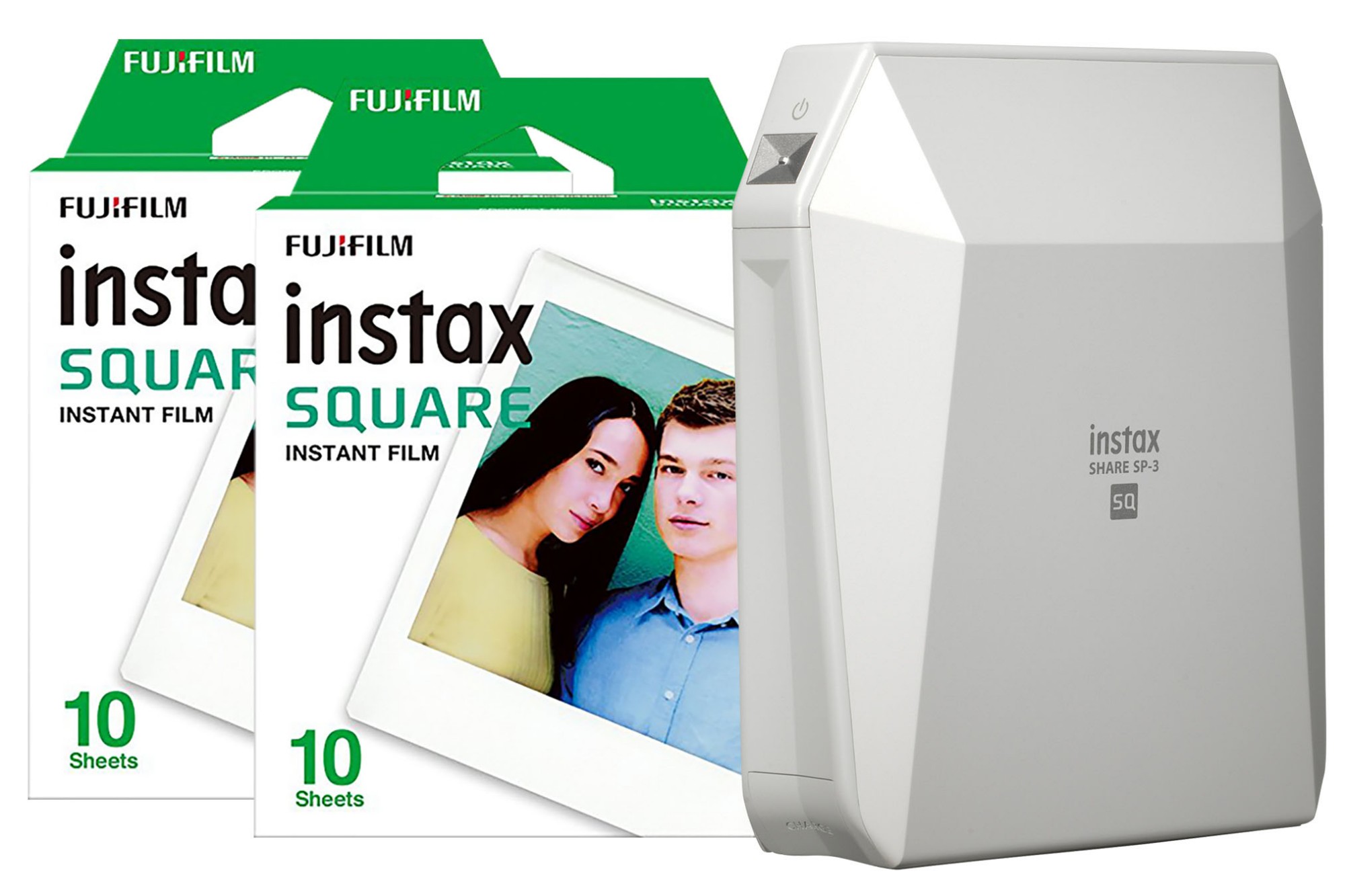 16558097+70100139613X2 FUJI Instax SP-3 Share Square Wireless Photo Printer with 20 Shot Pack - White