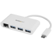 StarTech.com 3-Port USB-C Hub with Gigabit Ethernet - USB-C to 3x USB-A - USB 3.0 Hub - White