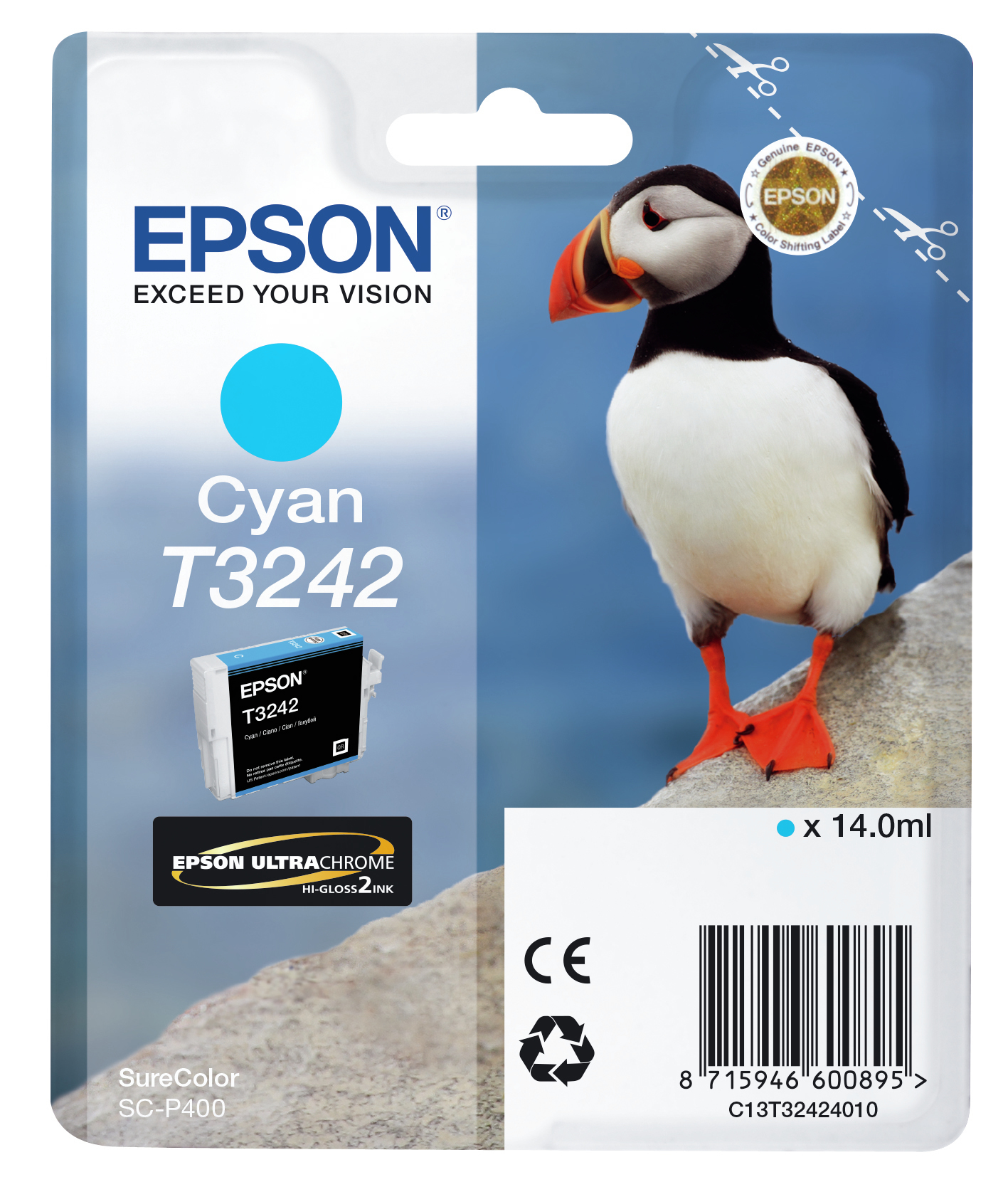 Image of Epson C13T32424010/T3242 Ink cartridge cyan, 980 pages 14ml for...