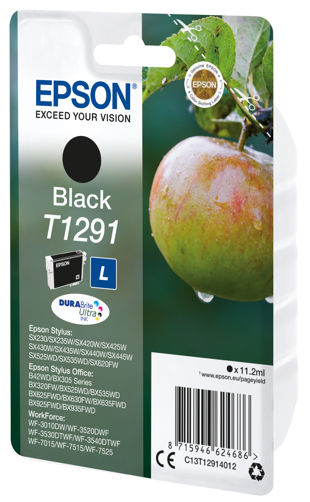Epson T1291 Ink Cartridge DURABrite Ultra High Yield Apple Black C13T12914012