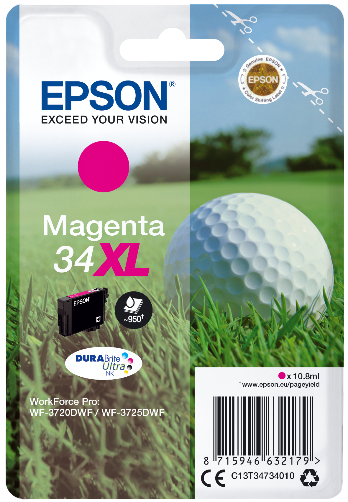 Image of Epson C13T34734010/34XL Ink cartridge magenta high-capacity, 950...