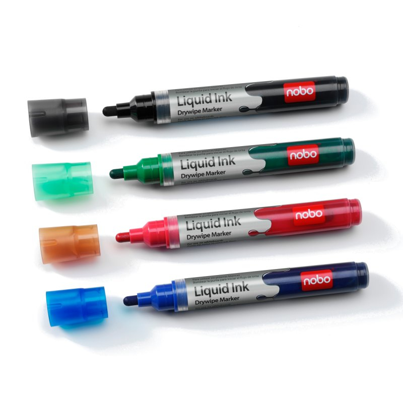 Image of Nobo Liquid Ink Drywipe Markers Assorted Blister (6)