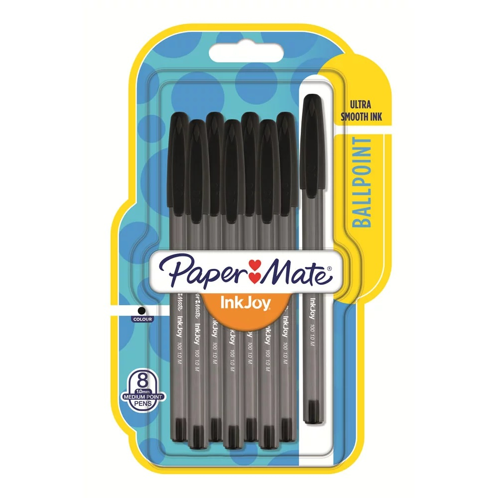 Image of Papermate InkJoy 100 ST Black Stick ballpoint pen Medium 8 pc(s)
