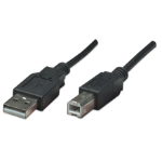 Manhattan USB-A to USB-B Cable, 0.5m, USB 2.0, 480 Mbps, Hi-Speed USB, Black, Lifetime Warranty, Equivalent to USB2HAB50CM