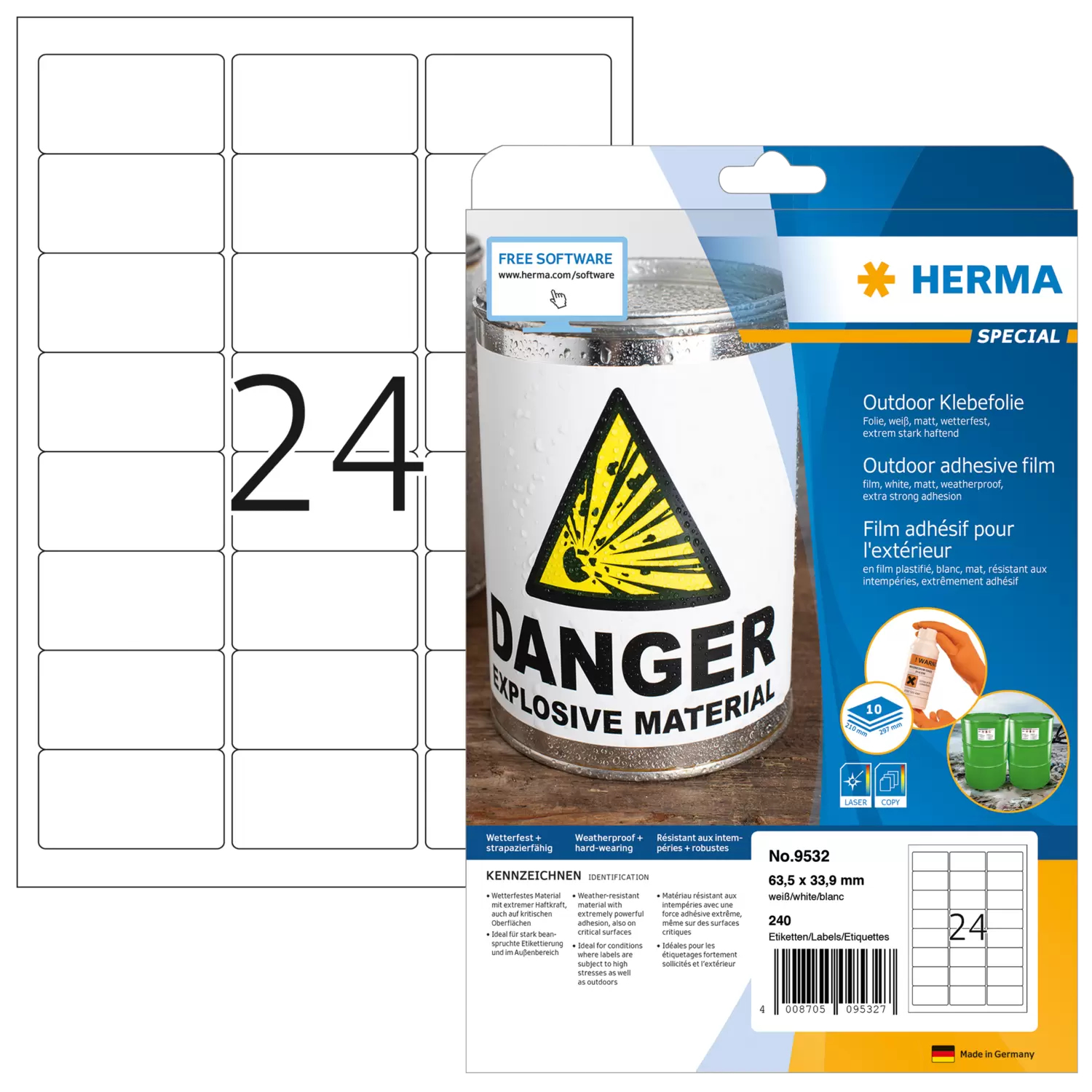 Image of HERMA Labels A4 outdoor film 63.5x33.9 mm white extra strong...