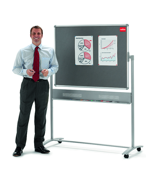 Nobo Mobile Combination Board Magnetic Steel Whiteboard/Grey Felt Noticeboard Horizontal Pivot 1200x900mm