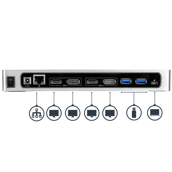 StarTech.com Dock USB-C e USB-A - Dock doppio monitor DisplayPort + HDMI 4K 60Hz - Docking station ibrida USB 3.0 per laptop USB-C o USB-A - 6x USB Type-A, GbE - USB 3.1 Gen 1 - Mac/Window