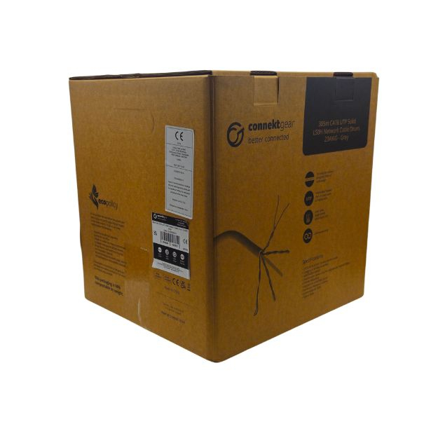 Connektgear Grey 305M Solid Cat6 Utp Ls0h Network Cable Drum 23-Awg