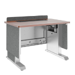 Middle Atlantic Products Forum™ Lectern, 42" Wide, Electrically Height Adjustable, Wilsonart® Biltmore Cherry, Magnesium Powdercoat, Charcoal Gray Felt with Schuko Power