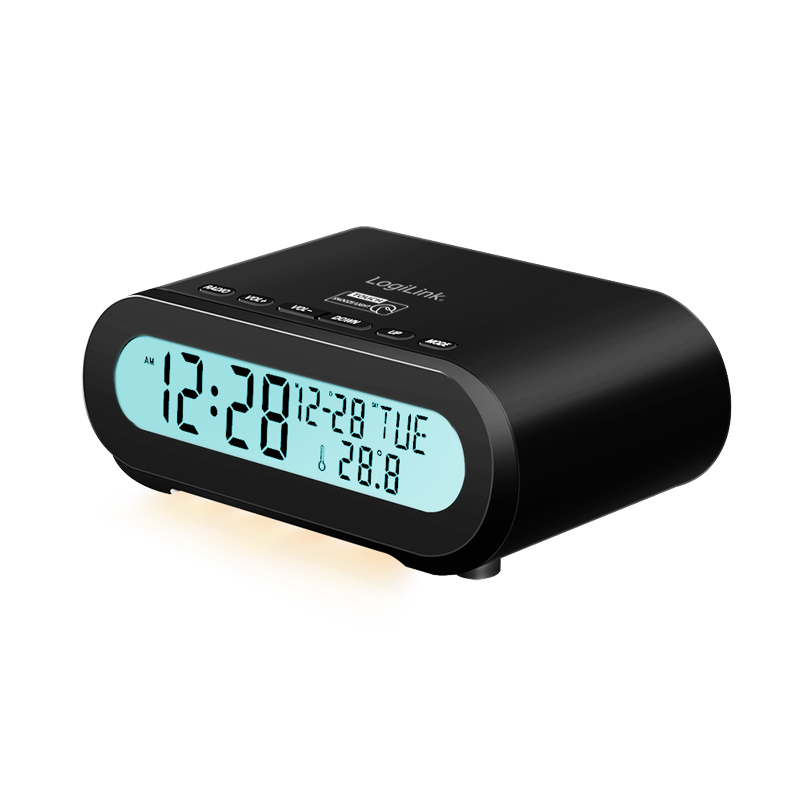 LogiLink FM Radio Alarm Clock With Night light. Black