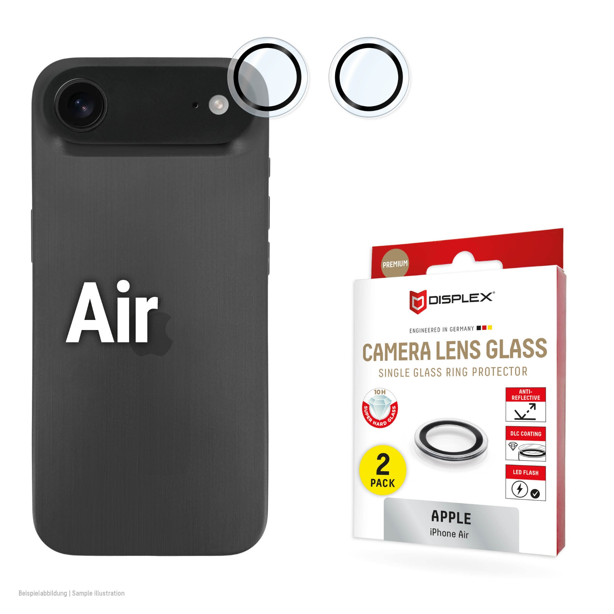 E.V.I. Premium Camera Lens Glass, iPhone Air Glas, 10H, Single Rings, DLC, transparent, Quick Mount