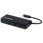 Manhattan USB-C Dock/Hub, Ports (x4): USB-A (x2) and USB-C (x2), 5 Gbps (USB 3.2 Gen1 aka USB 3.0), External Power Supply Not Needed, Cable 13.5cm, SuperSpeed USB, Black, Three Year Warranty, Retail Box