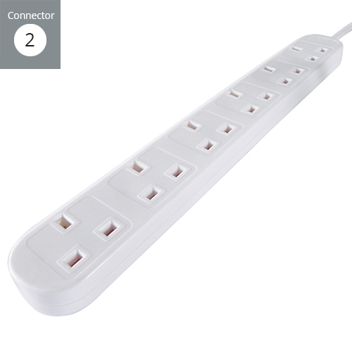 connektgear 2m 6 Way Power Extension Block - UK Plug to 6 x UK Sockets - White