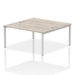 Dynamic Impulse Back-to-Back 2 Person Bench Desk W1600 x D1600 x H730mm With Cable Ports Grey Oak Finish Silver Frame - IB00125 DD