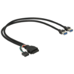 DeLOCK 0.45m USB 3.0 pin + USB 2.0 pin / 2 x USB 3.0 A USB cable 2.0/3.2 Gen 1 (3.1 Gen 1) 2 x USB A Black