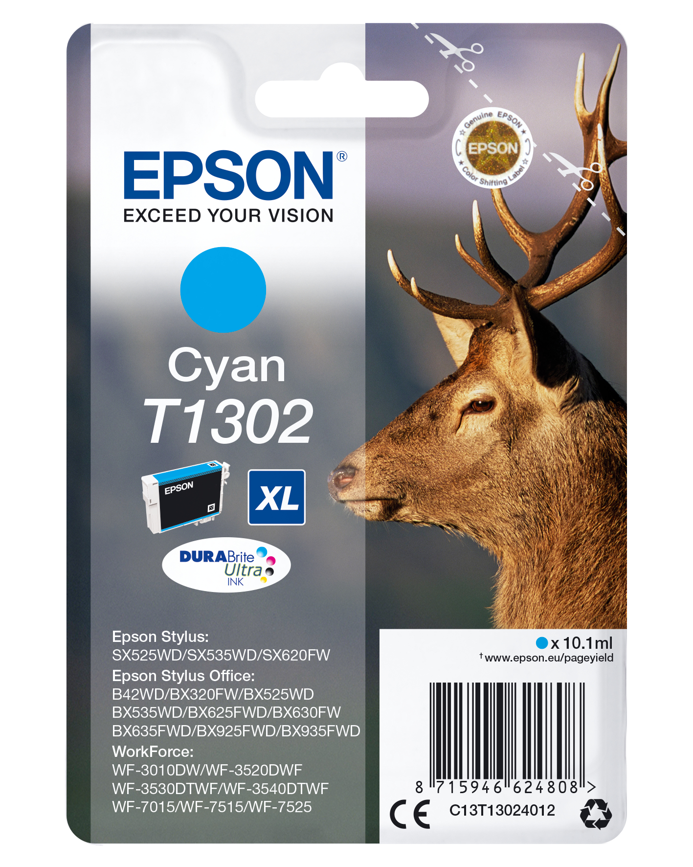 Image of Epson C13T13024012/T1302 Ink cartridge cyan XL, 765 pages 10,1ml...