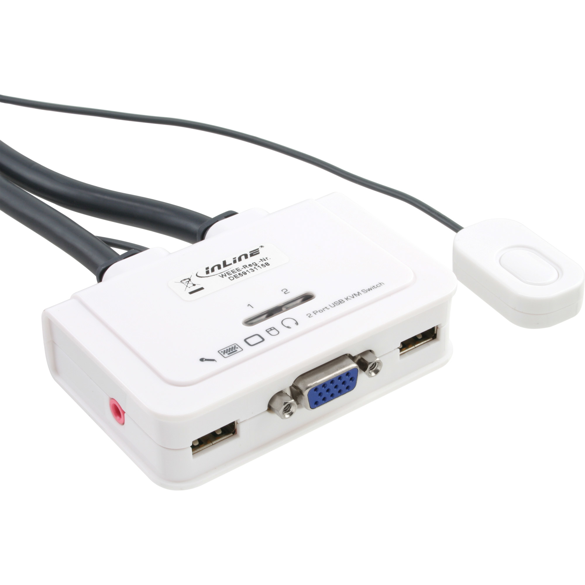 60613I INLINE INC KVM Switch - 2-fach - VGA - USB - mit Audio - integr. Kabel