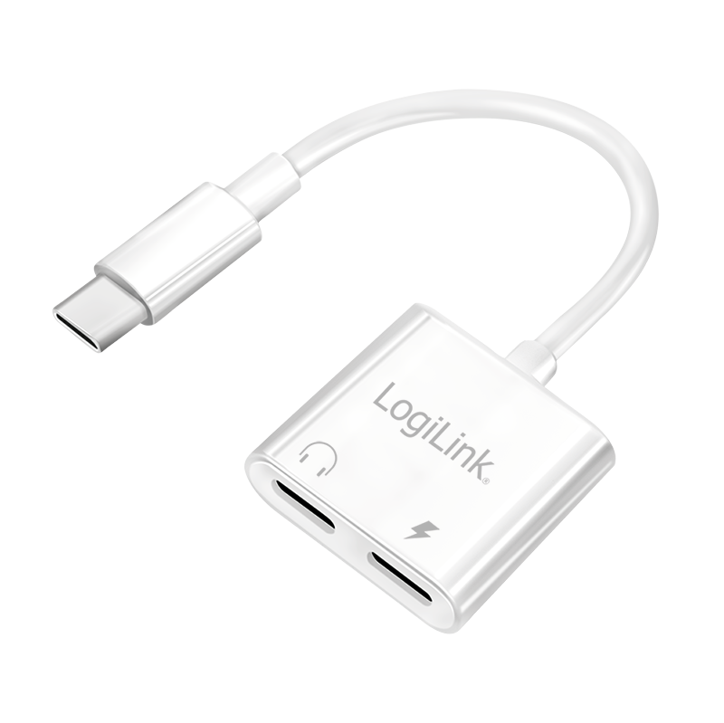 LogiLink USB-C Audio adapter. USB-C/M to 2x USB-C/F. 60W PD. white