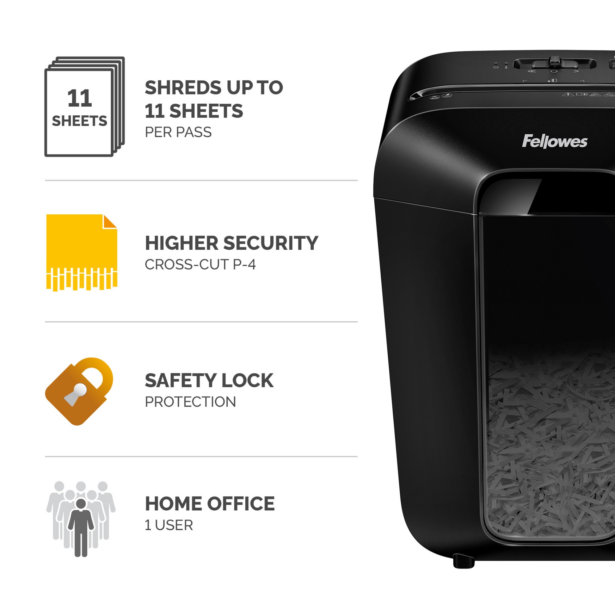 Fellowes LX Series Paper Shredder LX70 11 Sheet Cross Cut Shredder with 18 Litre Bin High Security P4 Black