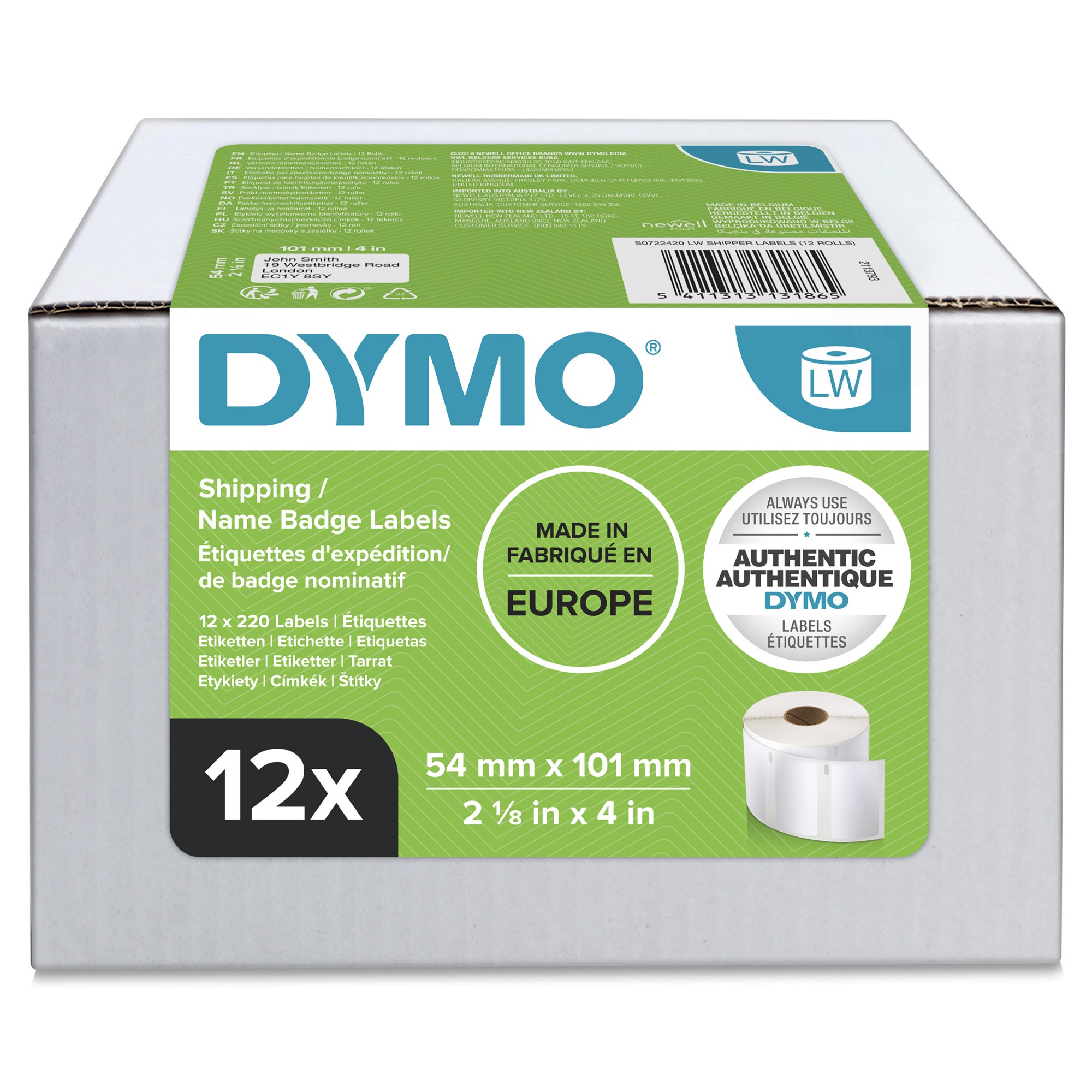 Dymo 13186/S0722420 DirectLabel-etikettes white 101mm x 54mm Pack=12 f