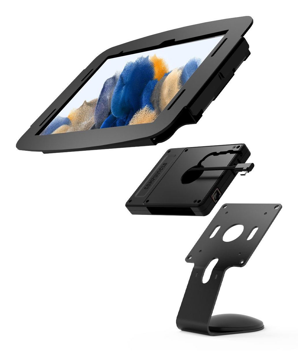 Compulocks Galaxy Tab A8 10.5" Space Enclosure Core Counter Stand or Wall Mount Plus Hub Black