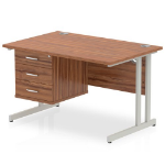 Dynamic Impulse W1200 x D800 x H730mm Straight Office Desk Cantilever Leg With 1x3 Drawer Single Fixed Pedestal Walnut Finish Silver Frame - MI001927 DD